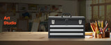 SucceBuy 20in 3-Drawer Metal Tool Box Black/Red Tool Chest with EVA Liners Multifunction Tool Organizer for Garage & Workshop