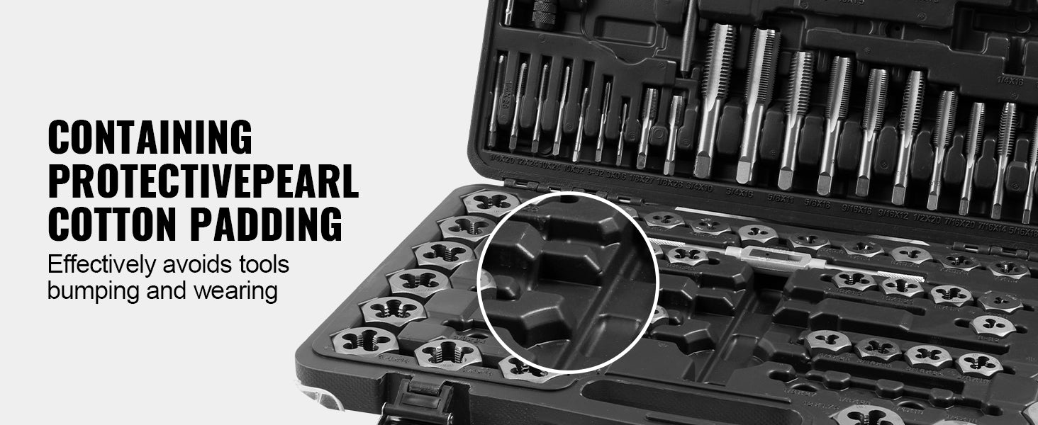 SucceBuy 116-Piece Tap and Die Set Include Metric and SAE Size Bearing Steel Taps and Dies Essential Threading Tool