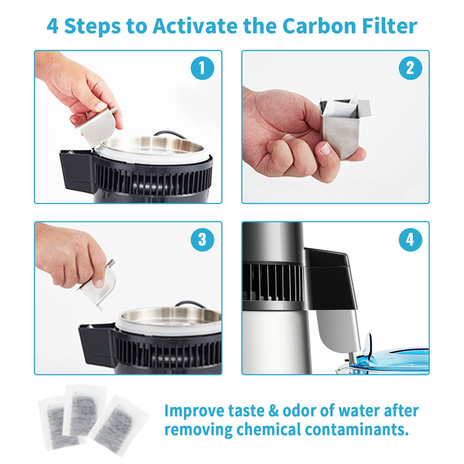 SucceBuy 4L Water Distiller Purifier Filter 1 L/H Distilling Speed Dispenser Drinking Bottle Softener Touch Screen Home Use