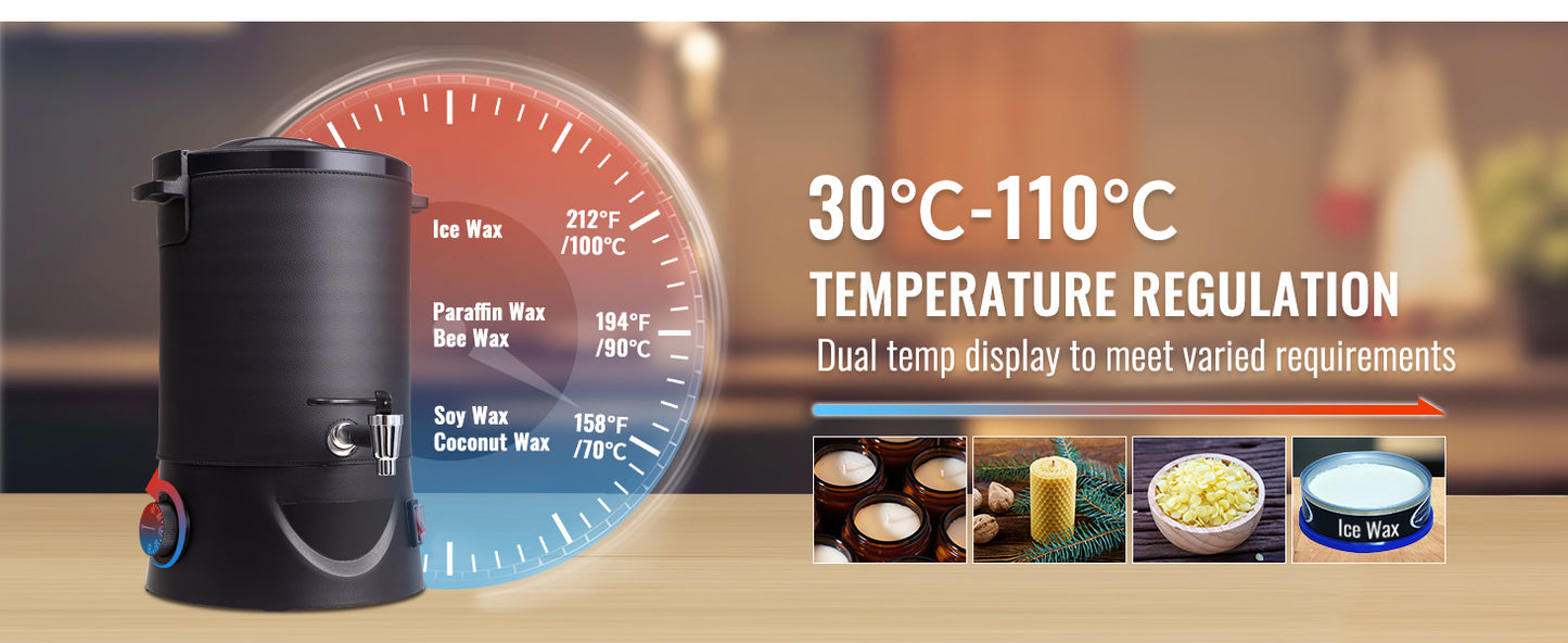 SucceBuy 6.5L 10L Wax Melter for Candle Making Large Electric Wax Melting Pot Easy Pour Spout 9-Level Temperature Control
