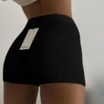 Slim Black White Knitted Bodycon Shorts - THEFASHIONFEVER