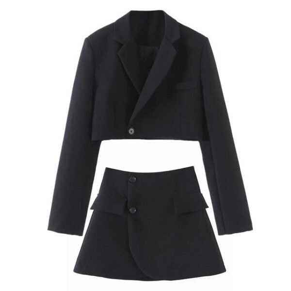 One Button Short Blazer & High Waist Cross Slit Mini Skirt Set - THEFASHIONFEVER