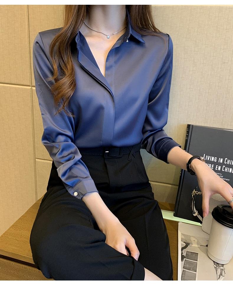 Long Sleeve Blouse Office Lady Satin Silk Shirt - THEFASHIONFEVER